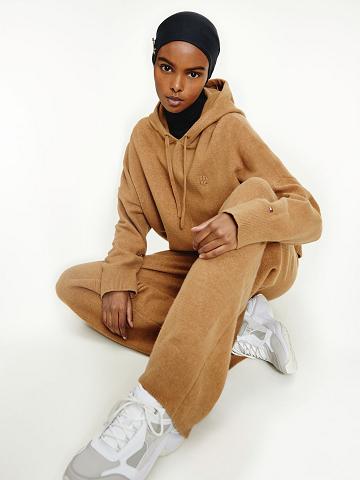 Női Tommy Hilfiger TH Flex Solid Pulóver Hoodies Barna | HU 165RVD